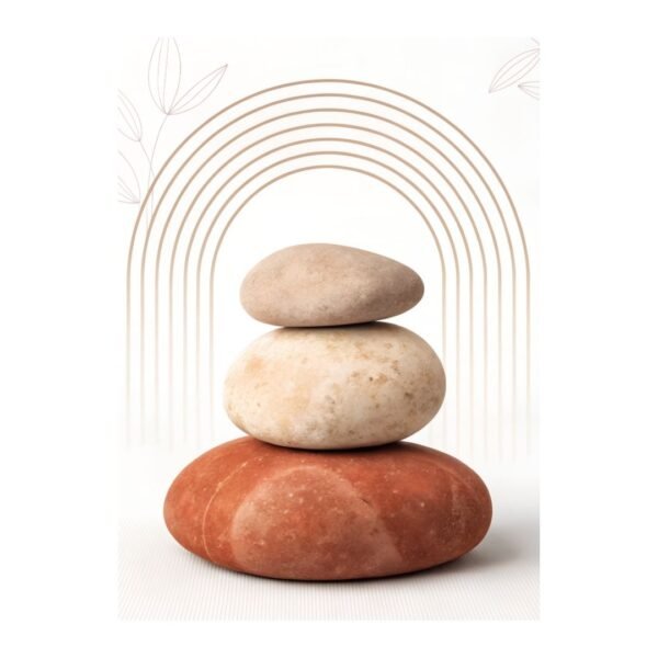 Minimalist boho wall art with three overlapping stones in muted shades