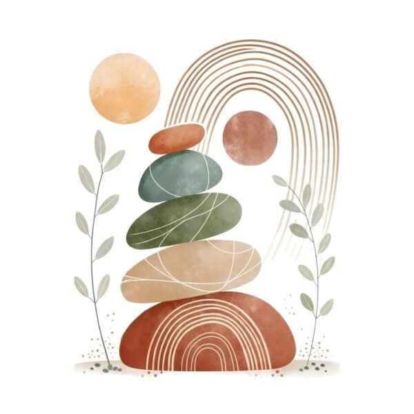 Whimsical boho wall art design showcasing the moon in soft earthy hues and stone-like textures