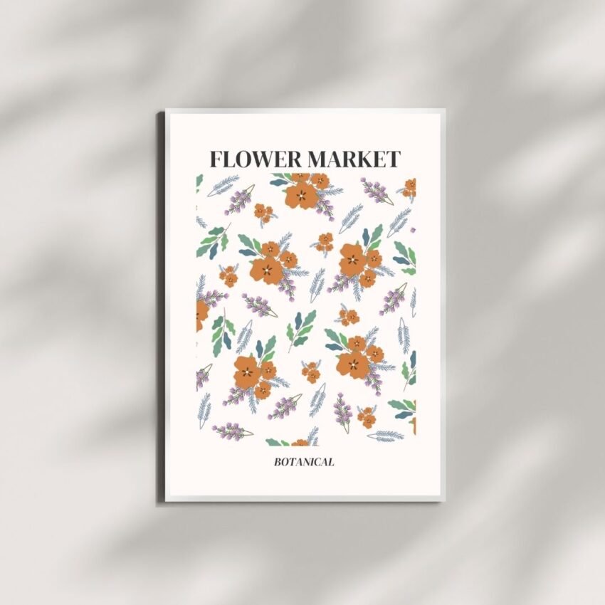 Flower Market Botanical Orange" showcasing vivid orange blooms contrasted by lush green foliage.