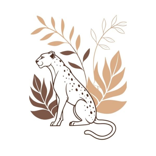 Bohemian-inspired leopard artwork with clean, minimalist lines, blending bold simplicity and earthy charm for a striking yet serene wall piece.