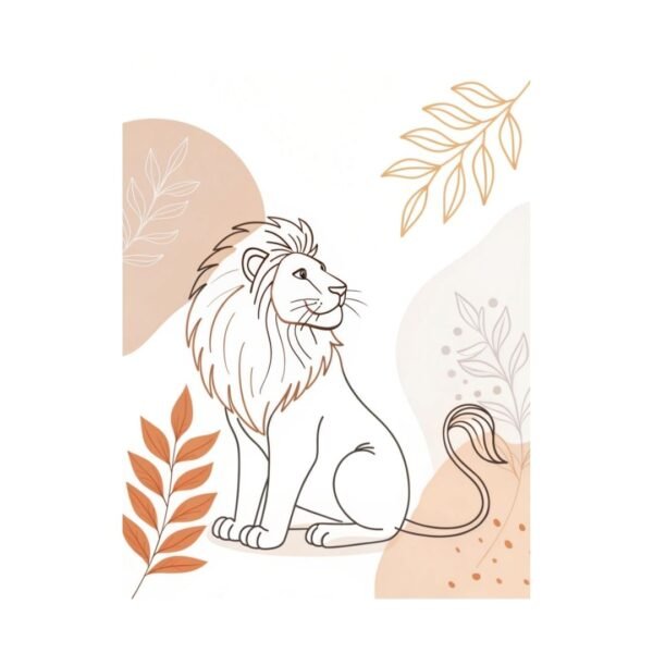 Elegant boho-inspired lion artwork with minimalist line art
