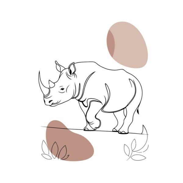 Bohemian-inspired rhino artwork with minimalist line art, blending smooth curves and subtle boho charm