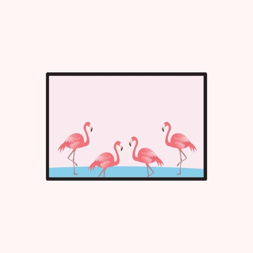 Group of pink flamingos with pastel pink backdrop – vibrant and playful animal print for home or nursery.