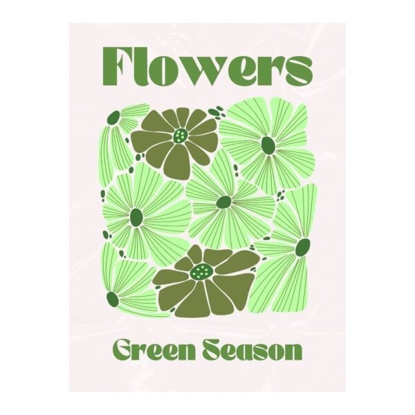 The Green season poster features an abstract floral design with green and olive flowers.