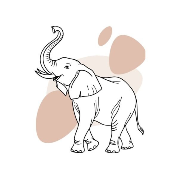 Boho minimalist line art poster featuring an elegant elephant in soft, flowing lines,