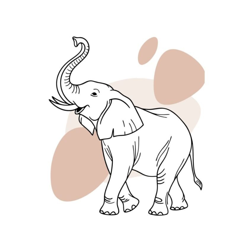 Boho minimalist line art poster featuring an elegant elephant in soft, flowing lines,