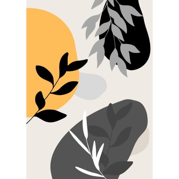 Botanical wall poster in a modern minimalist style, showcasing stylized leaves with subtle textures and muted hues for a serene, organic vibe.