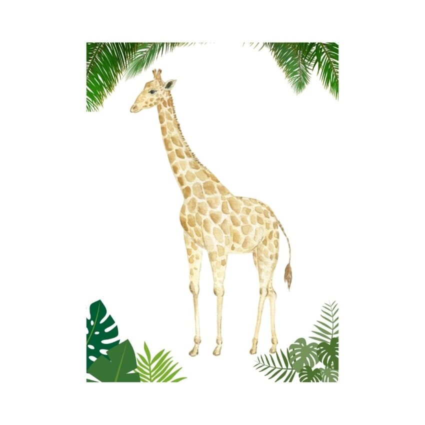 Standing giraffe in watercolor style – vibrant animal artwork for modern or boho interior decor.