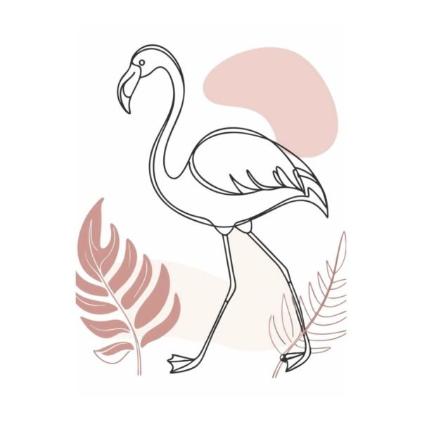 Minimalist boho wall art of a flamingo with soft, flowing lines and a calm pose