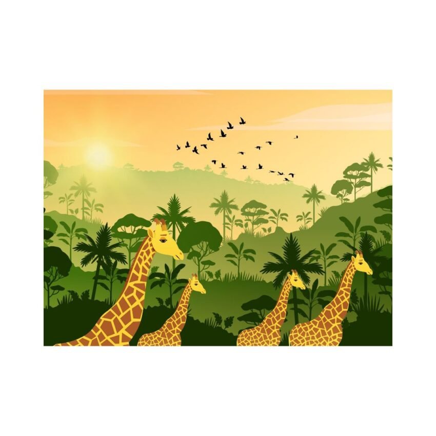 Giraffe silhouette against a scenic sunset – nature-inspired artwork with warm sunset tones and wildlife theme.