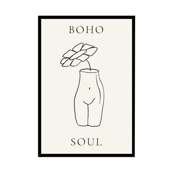 Boho soul flower vase line art poster, perfect for minimalist and bohemian home decor.