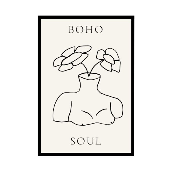Boho soul female bust poster, minimalist art that embodies feminine grace and boho style.