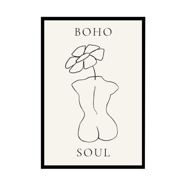 Boho soul torso and flower minimalist art poster, perfect for adding elegance to bohemian spaces.