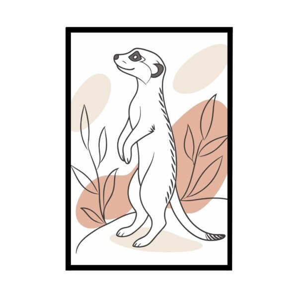 minimalist line art featuring a meerkat standing tall, with sleek, flowing lines and earthy tones, perfect for adding a playful yet serene touch to your space.