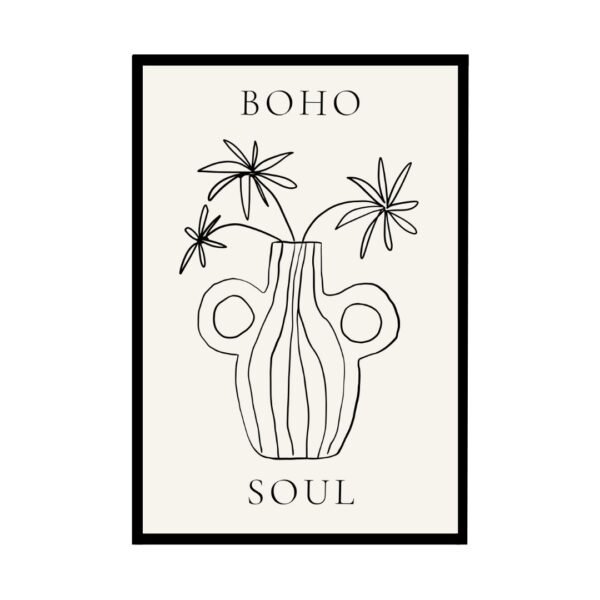 Boho soul floral vase poster in minimalist line art, perfect for modern and boho-inspired home decor.