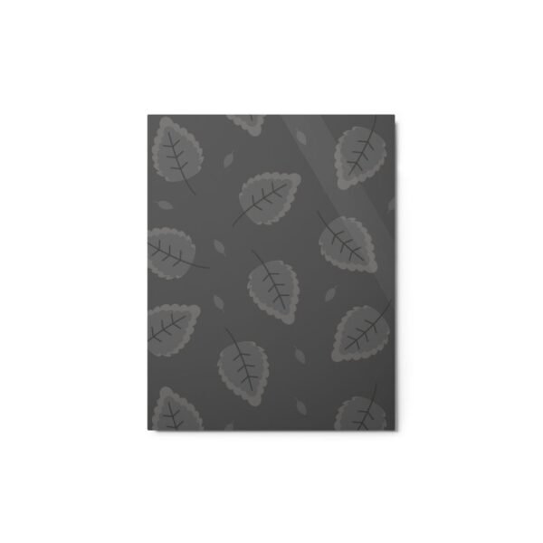 Minimalist black and grey leaf pattern printed on glossy metal wall art