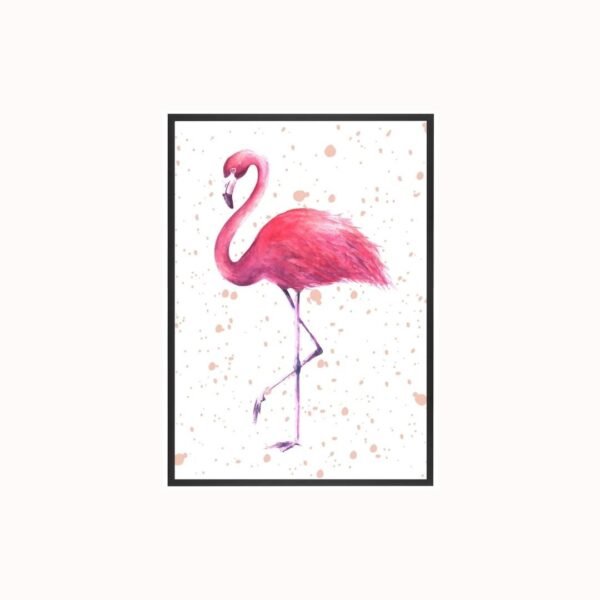 Elegant watercolor flamingo standing on one leg minimal yet vibrant wall art for modern or coastal decor.
