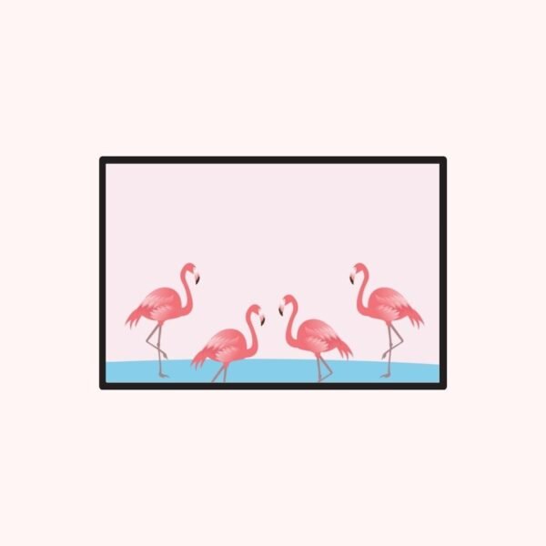 Group of pink flamingos with pastel pink backdrop – vibrant and playful animal print for home or nursery.