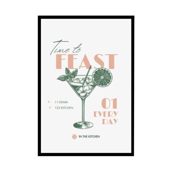 “Time to Feast” poster print designed for kitchen or dining room decor, with modern typography and a clean minimalist style.