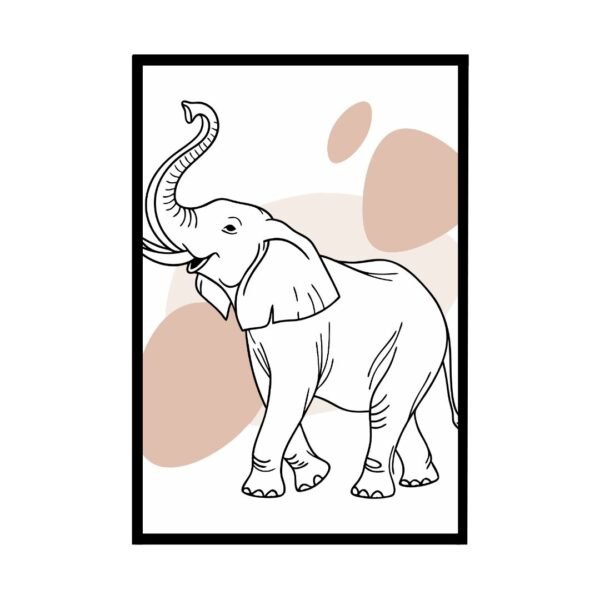 Boho minimalist line art poster featuring an elegant elephant in soft, flowing lines,