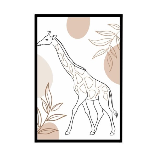 Boho line art of a giraffe adorned with delicate botanical flowers, blending minimalist design with earthy floral elements for a soft, nature-inspired look.