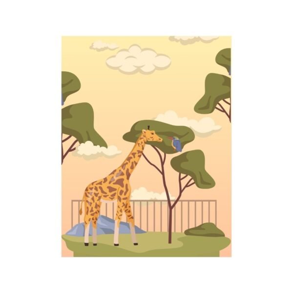Playful cartoon-style giraffe at the zoo – fun animal wall art for kids’ rooms or nursery decor