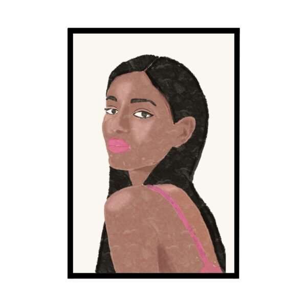 Minimalist abstract portrait of a woman with soft pastel pink tones.