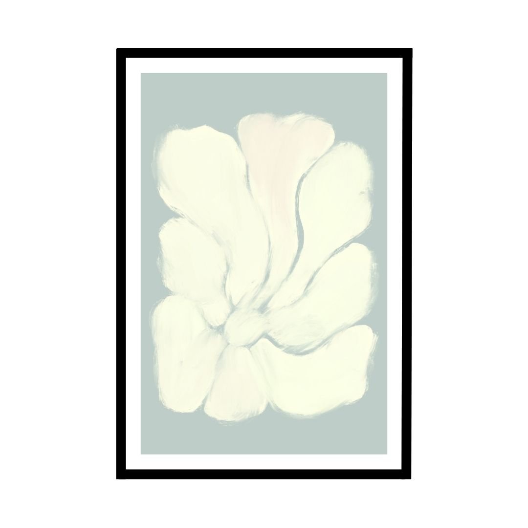 Elegant minimalist flower design in soft blue tones poster
