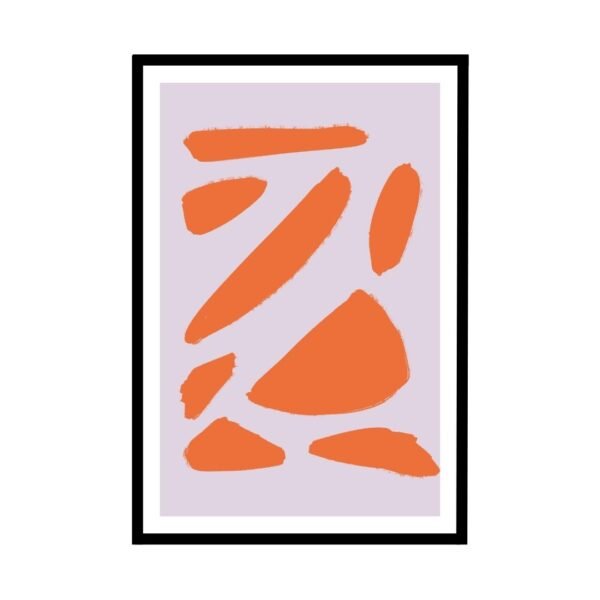 Modern geometric abstract wall art in orange and lavender.