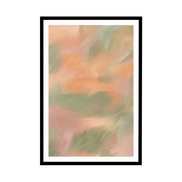Soft peach and green abstract art with gentle brushstrokes.