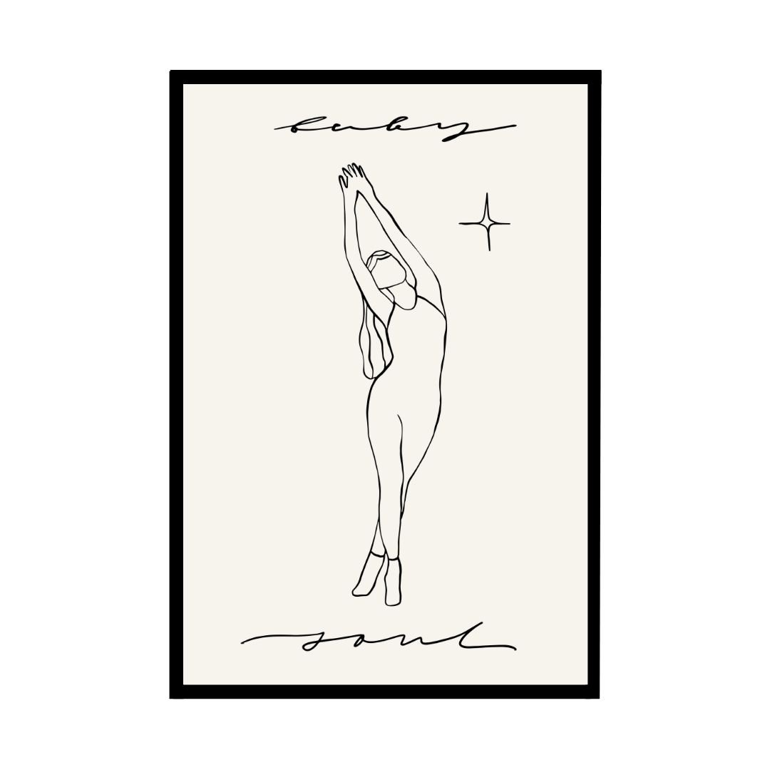 Boho soul dancer poster, minimalist line art design for bohemian style interiors.