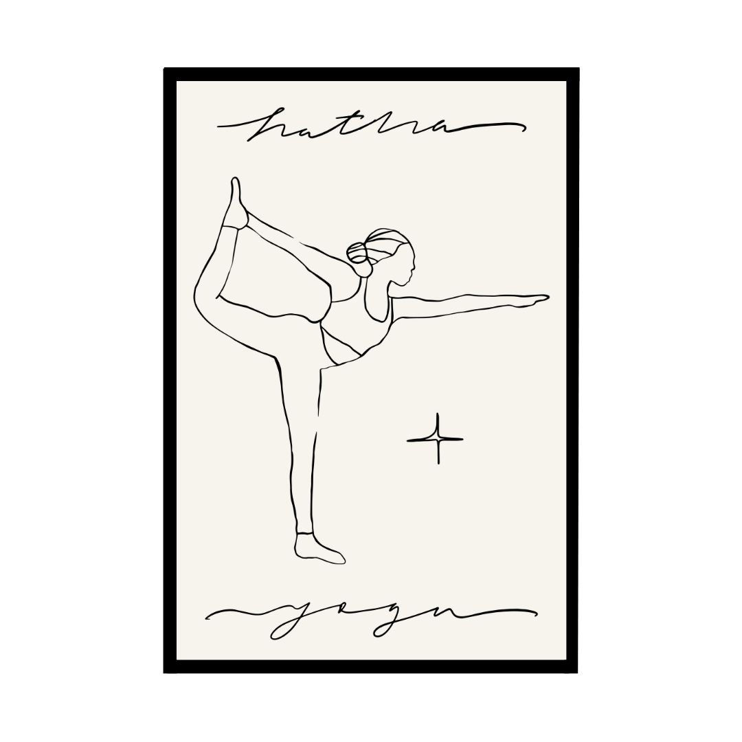 Hatha Yoga Pose Poster - Strength and Focus Yoga Art poster with black frame