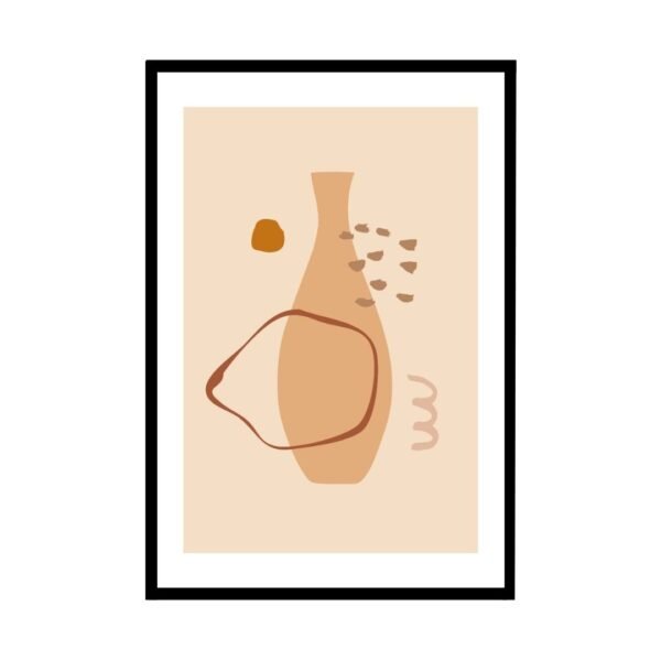 framed wall art Abstract earthy vase art with natural shapes in soft tones.