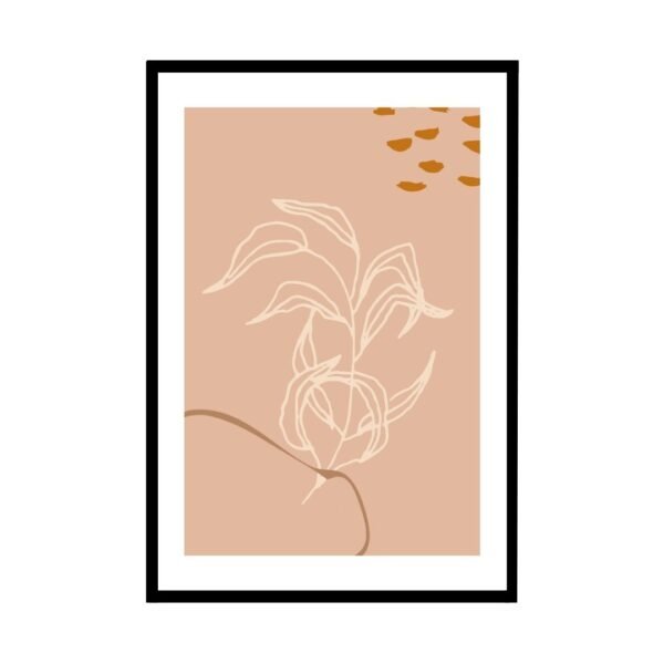 Soft earth-toned abstract plant line art on a peach background.