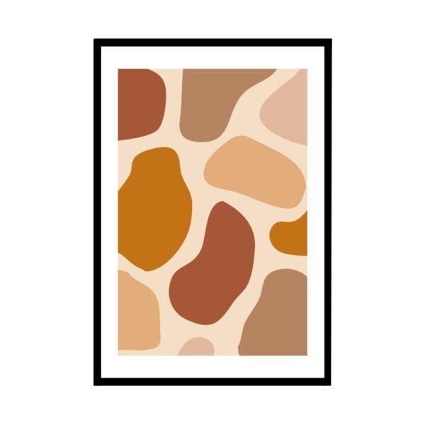 Earth-toned organic shapes wall art for modern minimalist decor in black frame