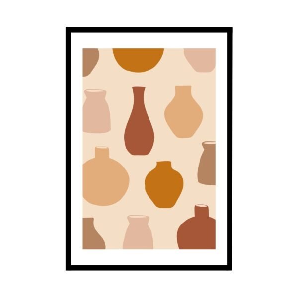 Neutral vase collection art with warm terracotta tones for modern interiors.