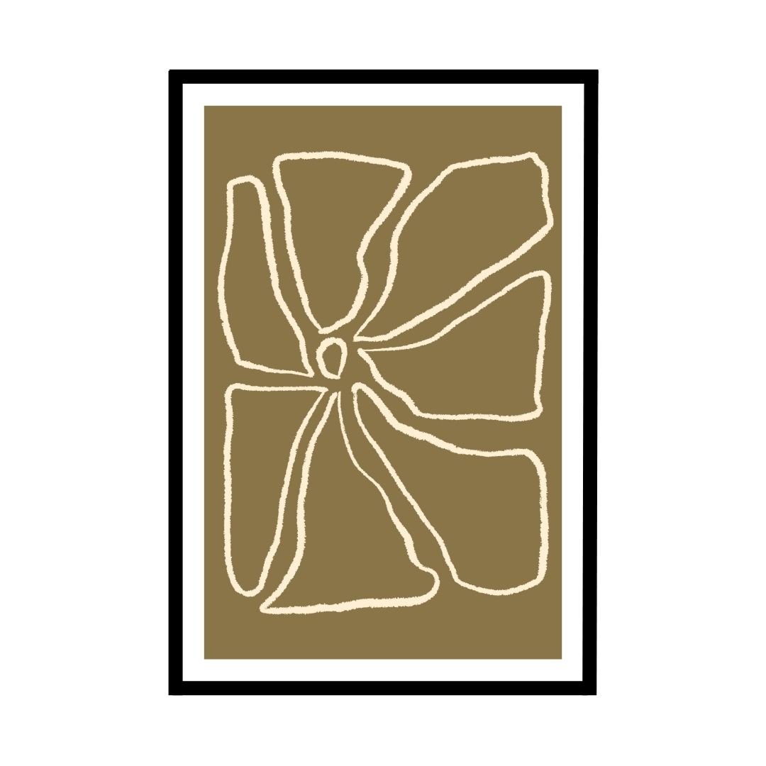 Minimalist line art of a flower on an olive green background. suitable for living room poster