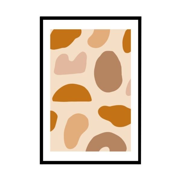 Minimalist irregular shapes framed art poster design with warm shades of brown and beige for contemporary interiors