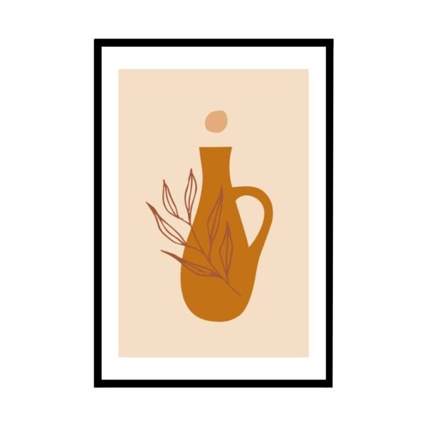 framed poster Minimalistic vintage jug with a leaf design in earthy tones