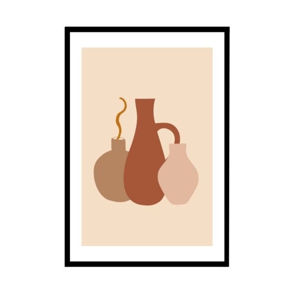 Trio of abstract clay vases wall art for modern home decor