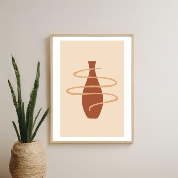 Minimalist organic wall art in single warm terracotta and peach shades hanging on a modern wall for stylish decor