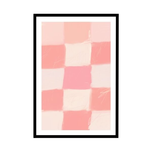 Soft pink and cream checkerboard art print, perfect for minimalistic home decor