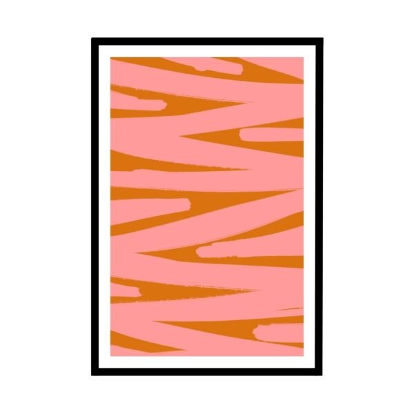 framed Abstract art with pink and orange stripes, contemporary modern wall art.