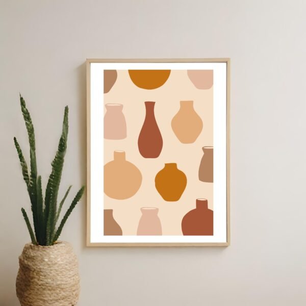 Neutral vase collection art in terracotta shades hanging on a contemporary wall for stylish home decor