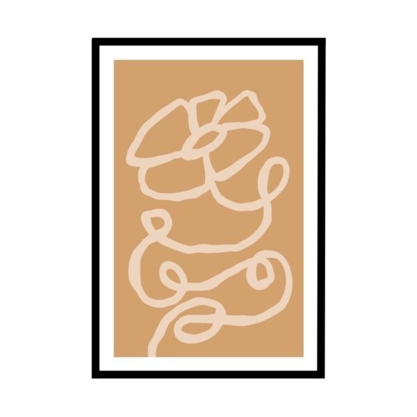 Minimalist continuous line drawing of a flower on a warm beige background.