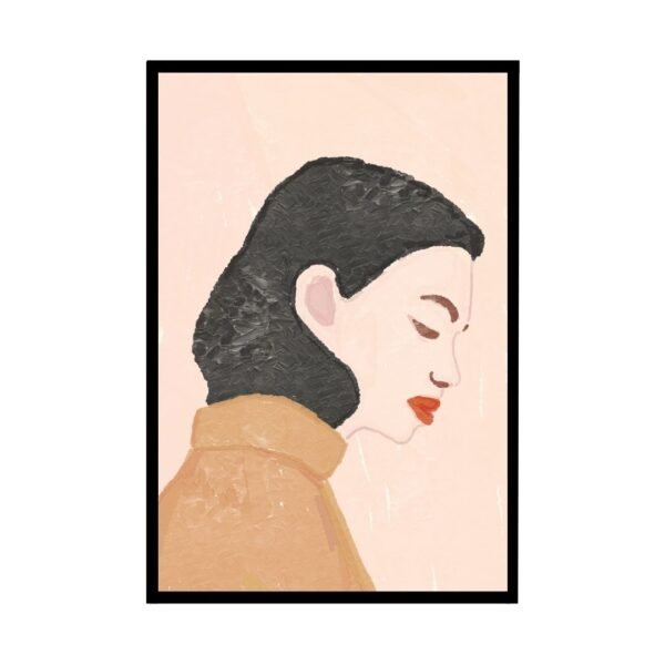 Minimalist portrait of a woman in warm beige and brown tones, abstract art.