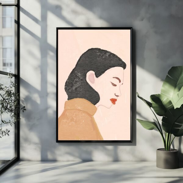 Abstract portrait of a woman with soft features in beige and peach hues.