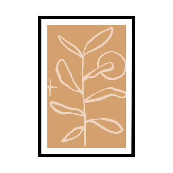 Neutral toned abstract leaf design, chic and modern poster for decor.