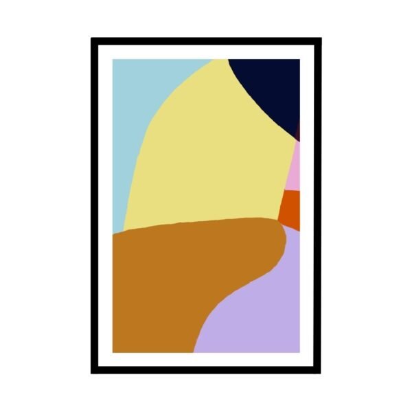 Bold and soft coloured shapes in abstract design, vibrant poster for rooms.