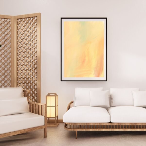 Abstract artwork featuring soft pastel colors in a framed format.